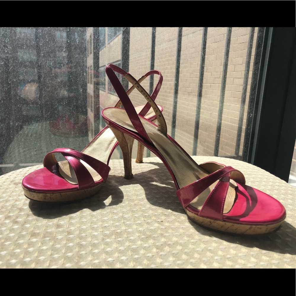 Stuart Weitzman Size 8.5 Pink Strappy Heel w Cork